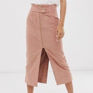 Asos corduroy midi blush pink skirt